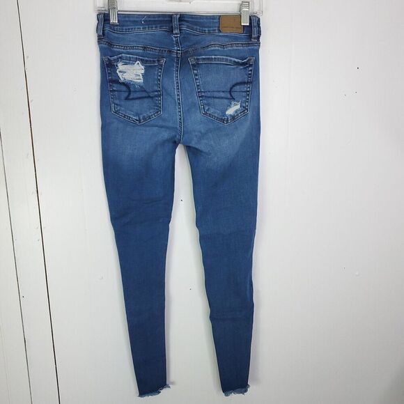 American Eagle Jeans Womens 2 High Rise Jeggings Distressed Ripped Light Wash - Picture 7 of 11